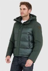 BLAUER Ciemnozielona puchowa kurtka męska z kapturem. Zielone kurtki Blauer USA, l, bez wzorów, z puchu, z kapturem. W wyprzedaży za 1,199.99 zł.