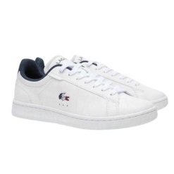 Skórzane Buty Męskie Carnaby Set. Białe buty turystyczne LACOSTE, bez wzorów, z gumy, bez zapięcia, trekkingowe. Za 419.00 zł.