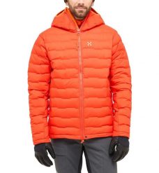 Kurtka Męska Turystyczna Puchowa Spitz Down Hood Habanero. Brązowe kurtki Haglöfs, l, bez wzorów, z puchu, z kapturem. Za 599.00 zł.