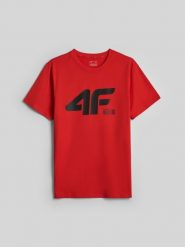 4F T-shirt regular z nadrukiem męski - czerwony XL. Czerwone t-shirty sportowe 4F, bez wzorów, z bawełny, bez ramiączek, trekkingowe. Za 69.99 zł.