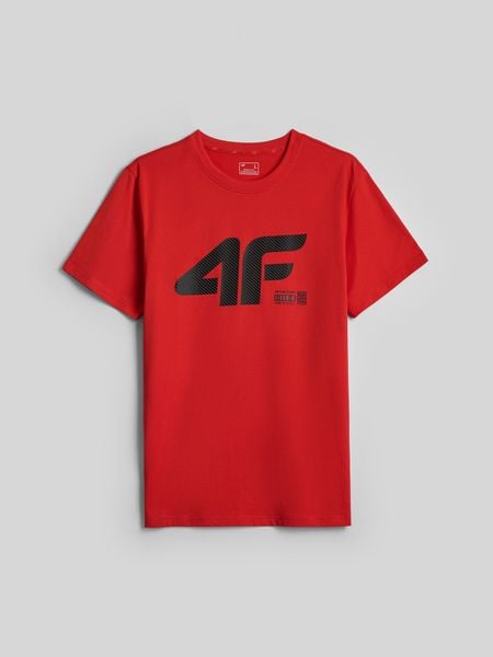 4F T-shirt regular z nadrukiem męski - czerwony XL. Czerwone t-shirty 4F, m, bez wzorów, z bawełny, bez kołnierzyka, bez ramiączek. Za 69.99 zł.