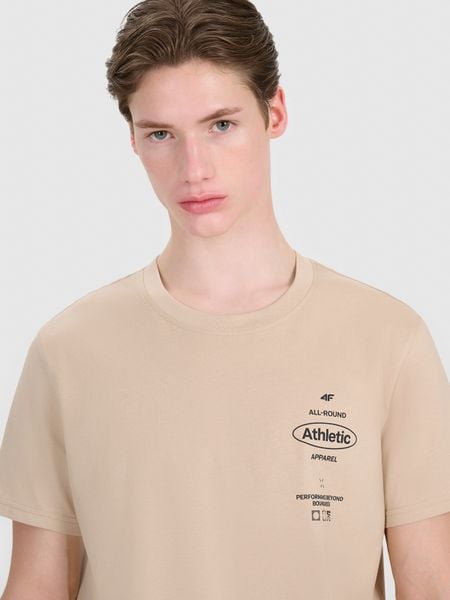 4F T-shirt regular z nadrukiem męski - brązowy XL. Brązowe t-shirty 4F, m, bez wzorów, z bawełny, bez kołnierzyka, bez ramiączek. W wyprzedaży za 39.99 zł.