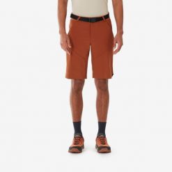 Spodenki turystyczne męskie Quechua MH500. Brązowe szorty QUECHUA, m, bez wzorów, z elastanu, sportowe. Za 99.99 zł.