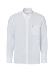 Lacoste koszula lniana Mężczyźni Regular Fit len biały, 41. Białe koszule LACOSTE, m, bez wzorów, ze lnu, bez kołnierzyka, bez ramiączek. Za 699.95 zł.