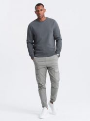 Nierozpinana męska dresowa bluza BASIC – grafitowa V11 OM-SSBN-0159 - XXL. Szare bluzy Ombre Clothing, l, bez wzorów, z dresówki, bez kaptura. Za 119.99 zł.