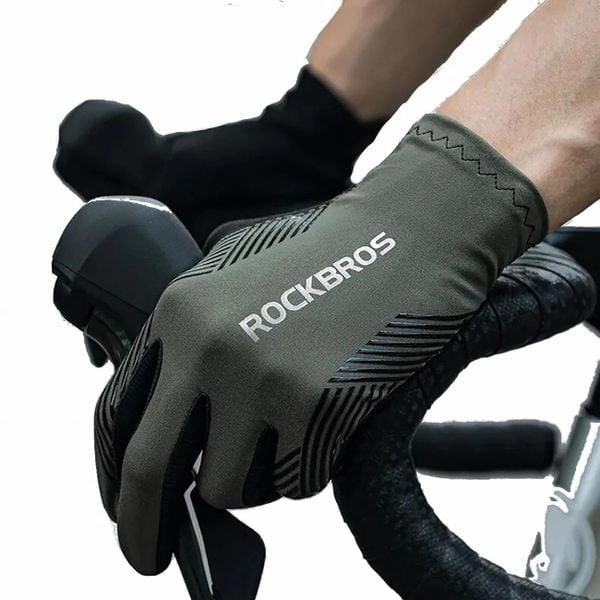 Rękawiczki rowerowe Rockbros amortyzujące. Zielone rękawiczki ROCKBROS, bez wzorów, z materiału. Za 69.99 zł.