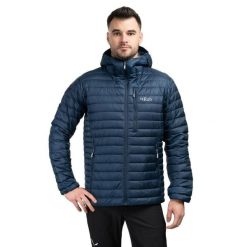 Kurtka puchowa męska Rab Microlight Alpine. Niebieskie kurtki RAB, na zimę, m, bez wzorów, z puchu, z kapturem. Za 1,029.00 zł.