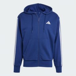 Bluza z kapturem Essentials 3-Stripes French Terry Full-Zip. Białe bluzy z kapturem Adidas, s, bez wzorów, z materiału, z kapturem. Za 279.00 zł.