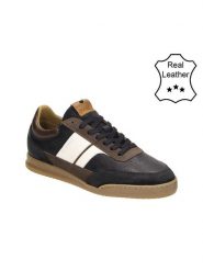 Bullboxer Skórzane sneakersy w kolorze brązowo-czarno-białym rozmiar: 44. Brązowe buty sportowe casual Bullboxer, bez wzorów, bez zapięcia. Za 307.46 zł.