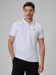4F Koszulka polo regular męska - biała XL. Białe koszulki polo 4F, m, bez wzorów, z bawełny, bez kołnierzyka, bez ramiączek. Za 99.99 zł.