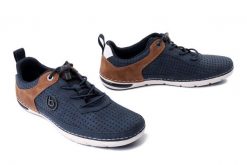 BUGATTI 321-ASG03-5000 4100 dark blue, półbuty męskie. Niebieskie eleganckie półbuty Bugatti, bez wzorów, bez obcasa, bez zapięcia. Za 303.92 zł.