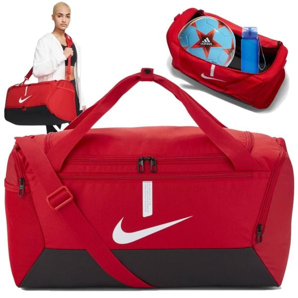 Torba sportowa Nike Academy Team Duffel treningowa ze wzmacnianym dnem 41L. Czerwone torby na ramię Nike, bez wzorów, z poliesteru, na ramię, bez dodatków. Za 99.00 zł.