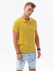 Koszulka męska polo z dzianiny pique - żółty S1374 - XXL. Żółte koszulki polo sportowe Ombre Clothing, l, bez wzorów, z bawełny, bez kołnierzyka, bez ramiączek. W wyprzedaży za 39.99 zł.