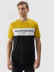 4F T-shirt z nadrukiem męski - żółty S. Żółte t-shirty 4F, m, bez wzorów, z bawełny, bez kołnierzyka, bez ramiączek. W wyprzedaży za 39.99 zł.