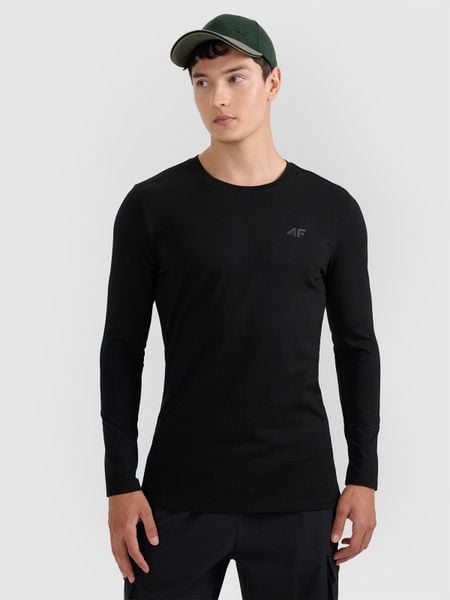 4F Longsleeve slim gładki męski - czarny S. Czarne bluzki z długim rękawem 4F, m, bez wzorów, bez kołnierzyka, bez ramiączek. Za 69.99 zł.