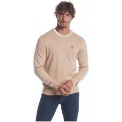 Polo Club C.H.A sweter męski L beżowy. Brązowe swetry nierozpinane Polo Club C.H..A, l, bez wzorów, bez kołnierzyka, bez ramiączek. W wyprzedaży za 191.00 zł.
