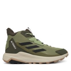 Trekkingi adidas. Zielone botki sznurowane Adidas, bez wzorów, bez obcasa, bez zapięcia. Za 399.99 zł.