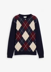 Sweter z czystej bawełny. Niebieskie swetry nierozpinane bonprix, m, bez wzorów, z bawełny, bez kołnierzyka, bez ramiączek. Za 129.99 zł.
