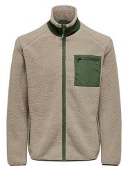 ONLY & SONS Kurtka polarowa "Dallas" w kolorze beżowo-zielonym rozmiar: L. Brązowe kurtki Only & Sons, l, bez wzorów, z polaru, bez kaptura. Za 149.95 zł.