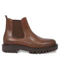 Sztyblety Tommy Hilfiger. Brązowe botki sznurowane Tommy Hilfiger, bez wzorów, bez obcasa, bez zapięcia. Za 849.99 zł.