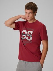 4F T-shirt regular z nadrukiem męski - czerwony XXL. Czerwone t-shirty 4F, m, bez wzorów, z bawełny, bez kołnierzyka, bez ramiączek. Za 79.99 zł.