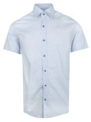 Męska Koszula Typu Casual (Weekendowa) - Pako Jeans - Błękitna w Drobny Wzór. Niebieskie koszule Pako Jeans, l, bez wzorów, z bawełny, bez kołnierzyka, bez ramiączek. Za 169.00 zł.
