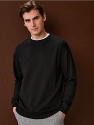 Bluza crewneck basic - czarny. Czarne bluzy bez kaptura Sinsay, l, bez wzorów, bez kaptura. Za 35.99 zł.