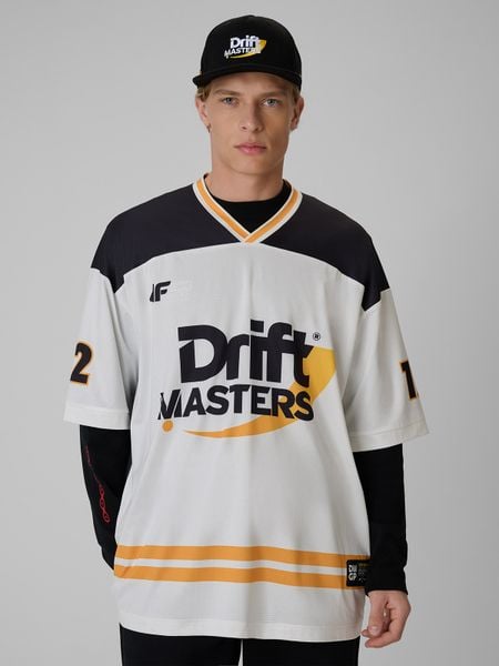 4F T-shirt loose z nadrukiem uniseks 4F | Drift Masters - biały L/XL. Białe t-shirty 4F, bez wzorów, z tkaniny, bez ramiączek. Za 199.99 zł.