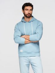 Bluza męska bawełniana dresowa BASIC kangurka z kapturem OM-SSBN-0270 - - Rozmiar: M. Czarne bluzy Ombre Clothing, m, z aplikacjami, z bawełny, z kapturem. W wyprzedaży za 118.99 zł.