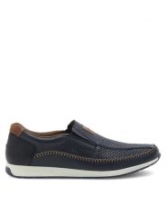 Rieker Półbuty 11950-14 Granatowy. Niebieskie eleganckie półbuty Rieker, bez wzorów, ze skóry, bez obcasa, bez zapięcia. Za 269.99 zł.