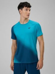 4F Koszulka treningowa regular szybkoschnąca męska - turkusowa XXL. Niebieskie t-shirty 4F, m, bez wzorów, ze skóry, bez kołnierzyka, bez ramiączek. Za 129.99 zł.