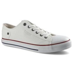 Trampki męskie Big Star, sznurowane z syntetyczną cholewką wzmocnionym noskiem metalowymi oczkami oraz gumową podeszwą, białe, II174001. Białe trampki BIG STAR, m, bez wzorów, bez zapięcia. Za 95.00 zł.