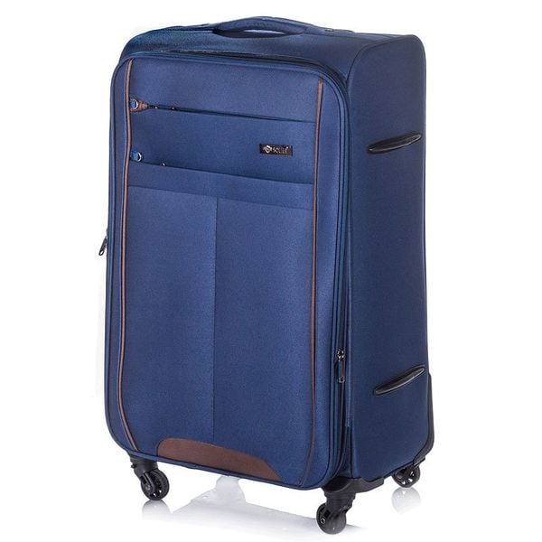 Walizka miękka duża L Solier STL1311 granatowo-brązowa. Brązowe walizki Solier, bez wzorów, z materiału, duże. Za 219.99 zł.