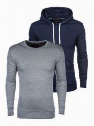Zestaw bluz męskich BASIC - mix 2-pak V4 Z54 - XXL. Szare bluzy Ombre Clothing, m, bez wzorów, z bawełny, bez kaptura. Za 95.99 zł.
