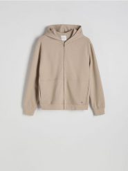 Zapinana bluza z kapturem - beżowy. Brązowe bluzy z kapturem Reserved, l, bez wzorów, z bawełny, z kapturem. Za 139.99 zł.