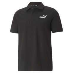 Męska koszulka polo z piki Essentials PUMA Black. Czarne koszulki polo Puma, m, bez wzorów, prążkowane, bez kołnierzyka, bez ramiączek. W wyprzedaży za 93.25 zł.