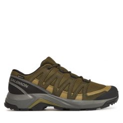 Trekkingi Salomon. Zielone buty trekkingowe Salomon, bez wzorów, z gore-texu, bez zapięcia. Za 489.99 zł.