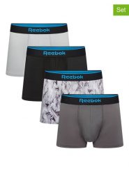 Reebok Bokserki (4 pary) w kolorze białym, czarnym i szarym rozmiar: M. Białe bokserki Reebok, m, bez wzorów. Za 66.45 zł.