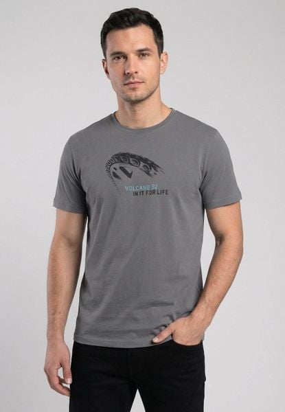T-shirt z printem T-INIT. Szare t-shirty Volcano, l, bez wzorów, z bawełny, bez kołnierzyka, bez ramiączek. Za 69.99 zł.