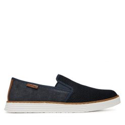 Półbuty Rieker. Niebieskie eleganckie półbuty Rieker, bez wzorów, bez obcasa, bez zapięcia. Za 319.99 zł.