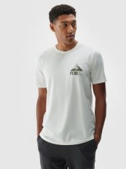 4F T-shirt regular z nadrukiem męski - biały S. Białe t-shirty 4F, m, bez wzorów, z bawełny, bez kołnierzyka, bez ramiączek. W wyprzedaży za 29.99 zł.