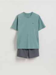 Dwuczęściowa piżama z bawełny - jasnozielony. Zielone piżamy Reserved, l, bez wzorów, z bawełny, bez ramiączek. Za 99.99 zł.