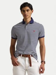 Polo Ralph Lauren Polo 710956682001 Granatowy Custom Slim Fit. Niebieskie koszulki polo Polo Ralph Lauren, m, bez wzorów, z bawełny, bez kołnierzyka, bez ramiączek. Za 599.99 zł.