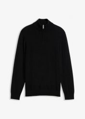 Elegancki sweter ze stójką z bawełny. Czarne swetry nierozpinane bonprix, m, bez wzorów, z bawełny, bez kołnierzyka, bez ramiączek. Za 109.99 zł.