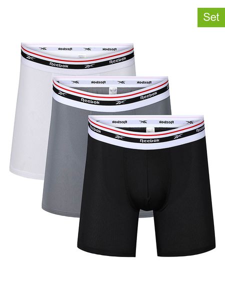 Reebok Bokserki (3 pary) "Finlo" w kolorze czarnym, białym i szarym rozmiar: L. Białe bokserki Reebok, l, bez wzorów. Za 81.95 zł.