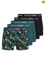 Jack & Jones Bokserki (5 par) "Jake" w kolorze morsko-czarnym rozmiar: L. Czarne bokserki Jack & Jones, l, bez wzorów. Za 86.99 zł.