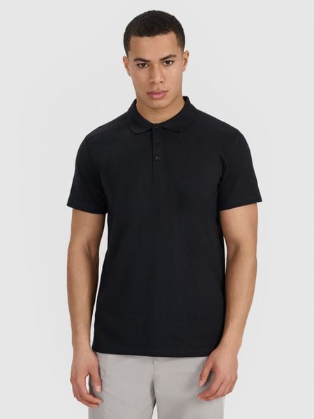 4F Koszulka polo regular męska - czarna XXL. Czarne koszulki polo 4F, m, bez wzorów, z bawełny, bez kołnierzyka, bez ramiączek. Za 99.99 zł.