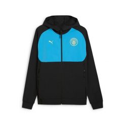 Kurtka z dresu Manchester City 2024/25. Czarne kurtki Puma, bez wzorów, z dresówki, bez kaptura. Za 358.45 zł.