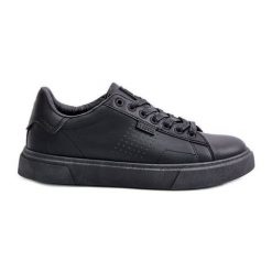 Trampki Sneakersy Męskie Z Eko Skóry Big Star OO174117 Czarne. Czarne trampki m, bez wzorów, bez zapięcia. Za 207.90 zł.