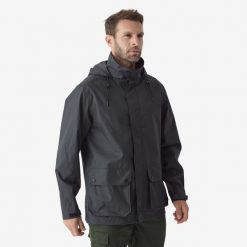 Kurtka 500 wodoodporna. Szare kurtki SOLOGNAC, uniwersalny, bez wzorów, z materiału, bez kaptura. Za 229.99 zł.